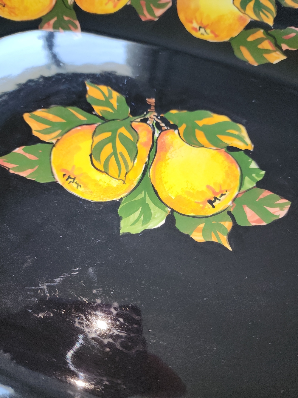 Handpainted Platter Pears Black Ceramic Signed Hilda Oomen Canadian Artist 🎨 ❤ - Picture 2 of 9